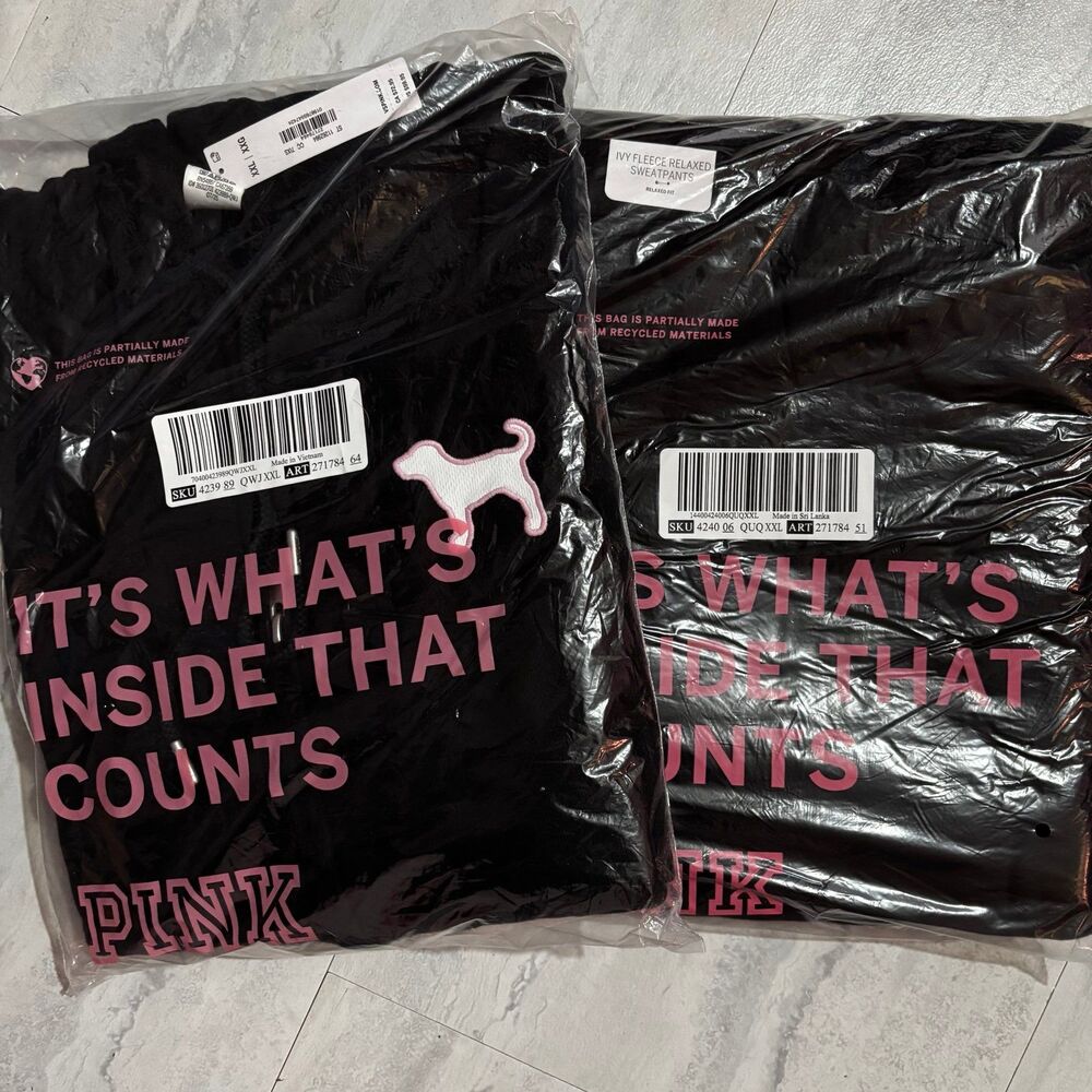 NWT VS PINK Black Love Pink Classics 1986 Logo Ivy Fleece Hoodie & Sweats XXL - Picture 8 of 12